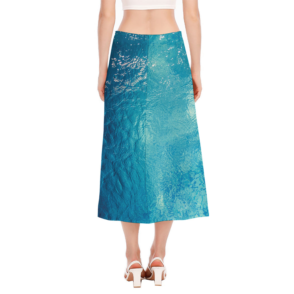 Sea Water Surface Print Side Slit Midi Skirt