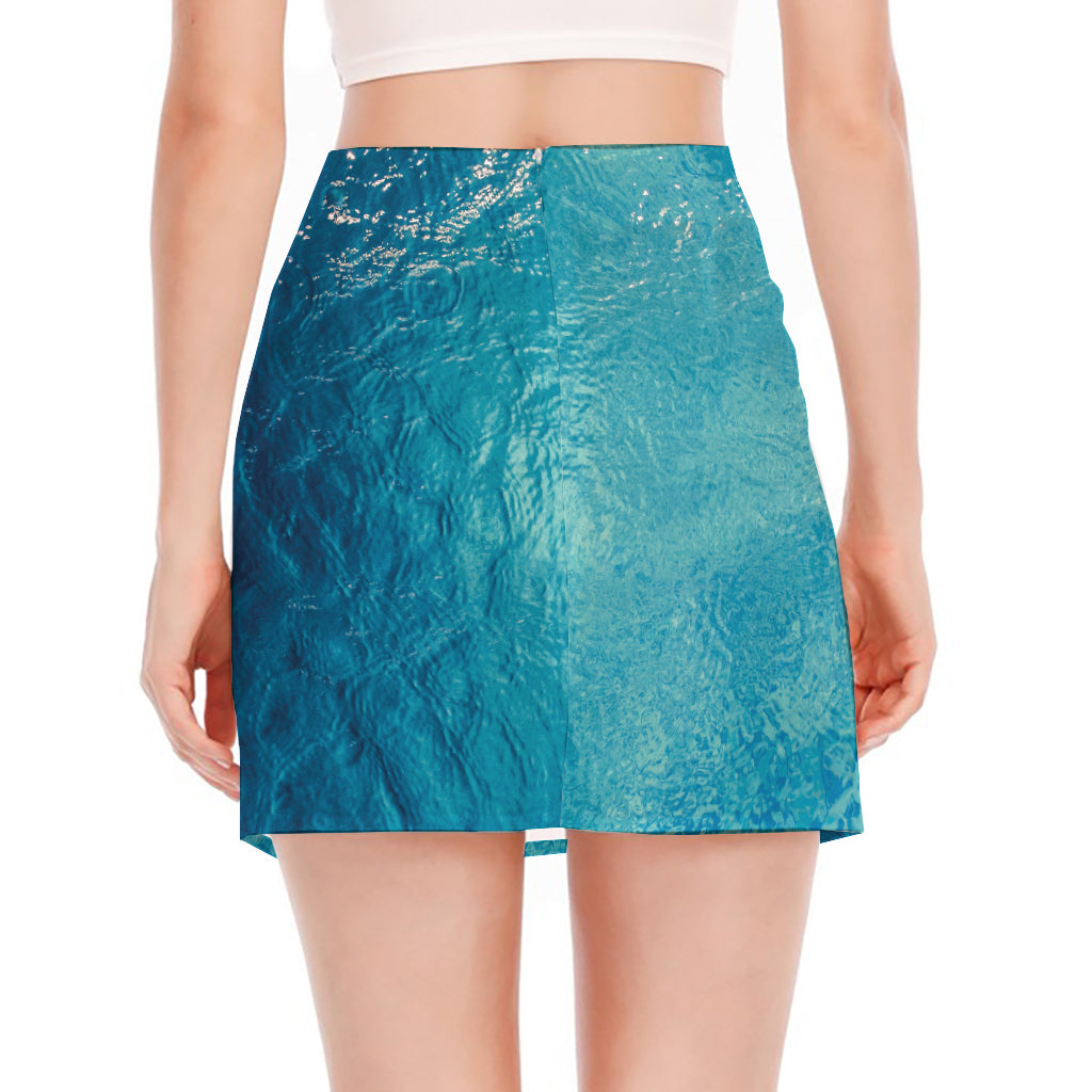 Sea Water Surface Print Side Slit Mini Skirt