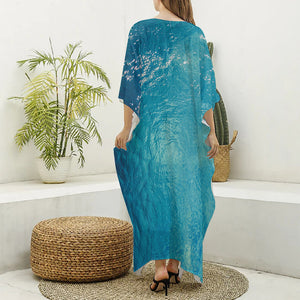 Sea Water Surface Print Silk V-Neck Kaftan Dress