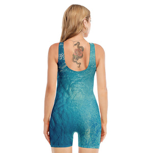 Sea Water Surface Print Sleeveless One Piece Swimsuit