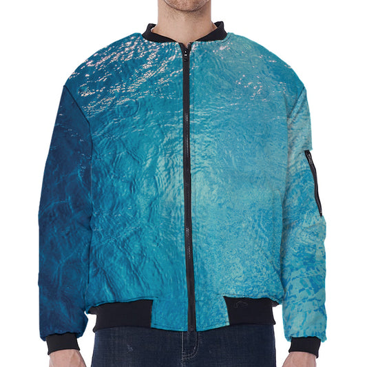 Sea Water Surface Print Zip Sleeve Bomber Jacket