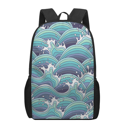 Sea Wave Surfing Pattern Print 17 Inch Backpack