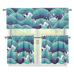 Sea Wave Surfing Pattern Print 3 Piece Kitchen Curtains
