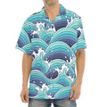 Sea Wave Surfing Pattern Print Aloha Shirt