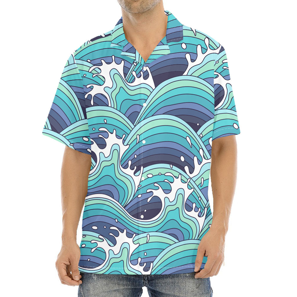 Sea Wave Surfing Pattern Print Aloha Shirt