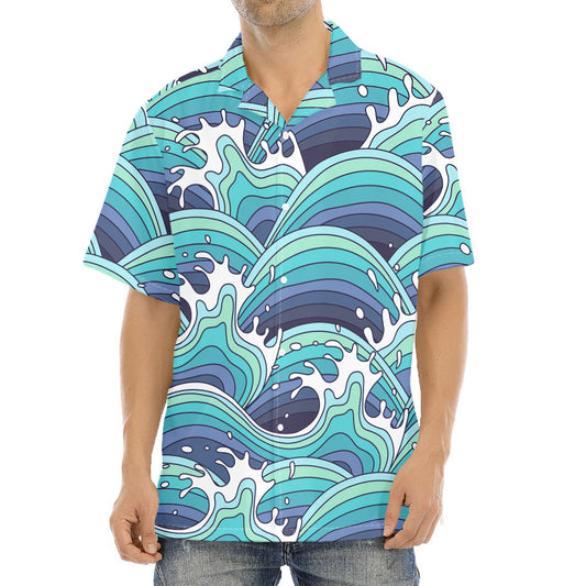 Sea Wave Surfing Pattern Print Aloha Shirt