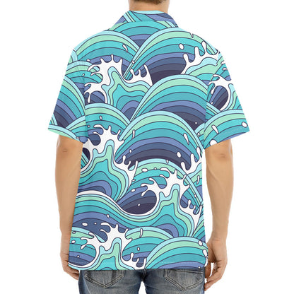 Sea Wave Surfing Pattern Print Aloha Shirt