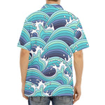Sea Wave Surfing Pattern Print Aloha Shirt