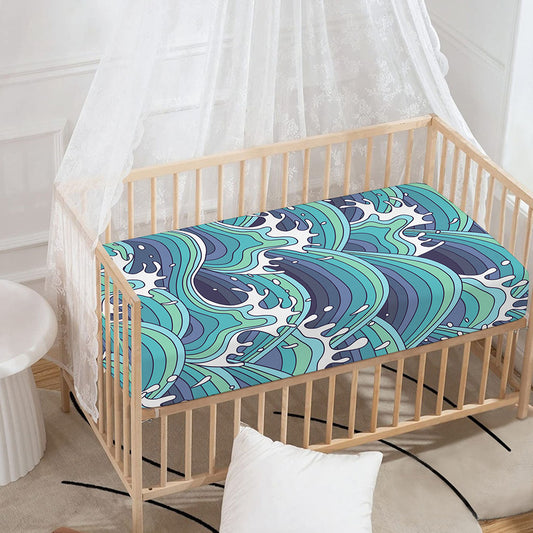 Sea Wave Surfing Pattern Print Baby Crib Sheet