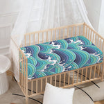 Sea Wave Surfing Pattern Print Baby Crib Sheet