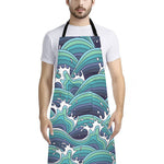 Sea Wave Surfing Pattern Print Bib Apron With Pocket