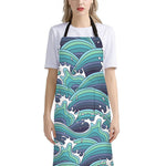 Sea Wave Surfing Pattern Print Bib Apron With Pocket