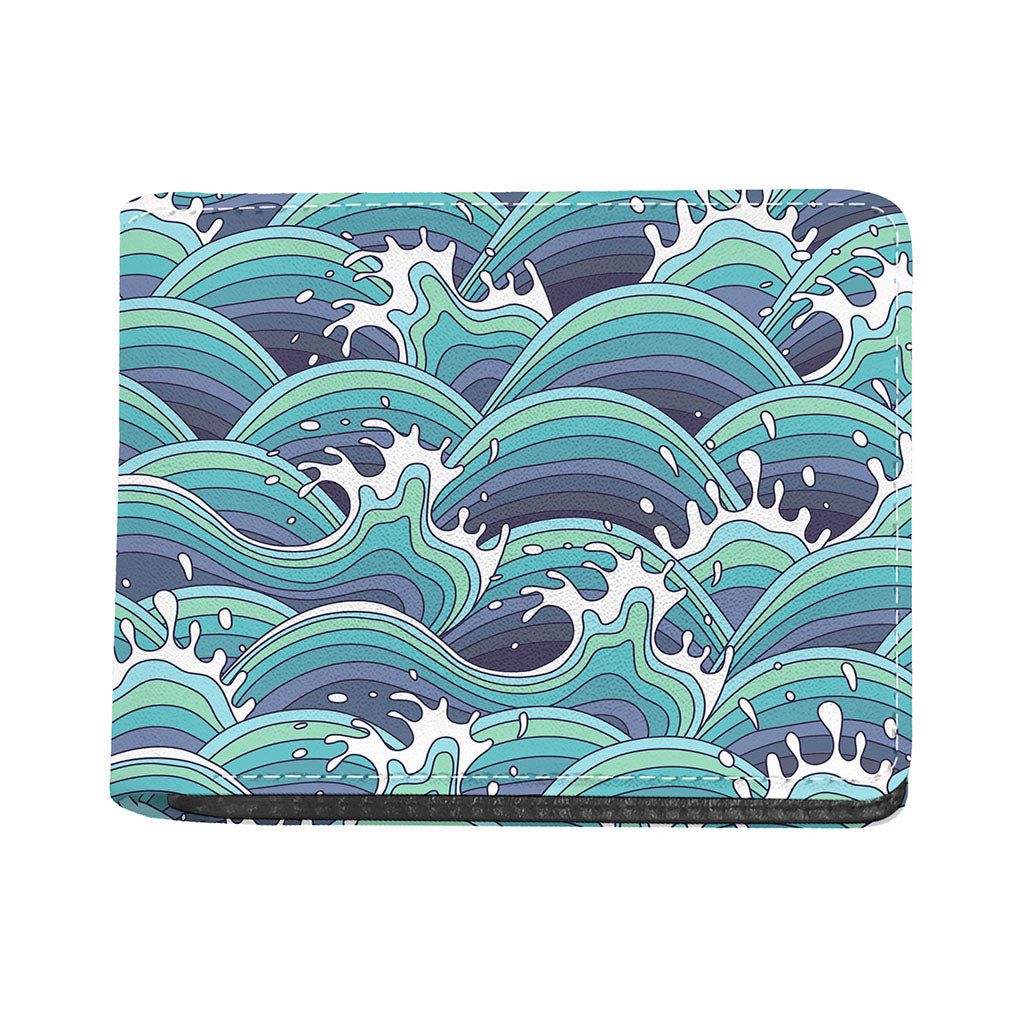 Sea Wave Surfing Pattern Print Bifold Wallet
