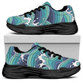 Sea Wave Surfing Pattern Print Black Chunky Shoes