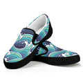 Sea Wave Surfing Pattern Print Black Slip On Sneakers