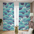 Sea Wave Surfing Pattern Print Dimout Pencil Pleat Curtains