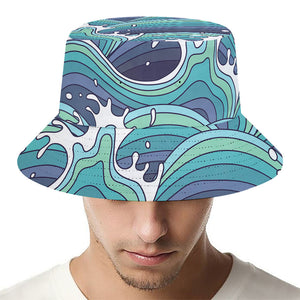 Sea Wave Surfing Pattern Print Bucket Hat