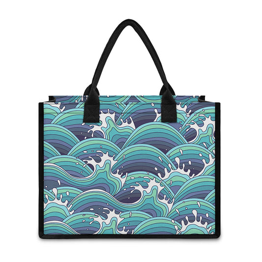 Sea Wave Surfing Pattern Print Canvas Tote Bag