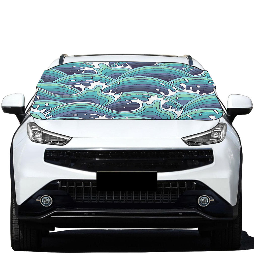 Sea Wave Surfing Pattern Print Car Windshield Snow Cover