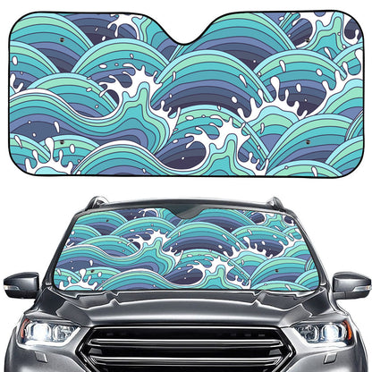 Sea Wave Surfing Pattern Print Car Windshield Sun Shade