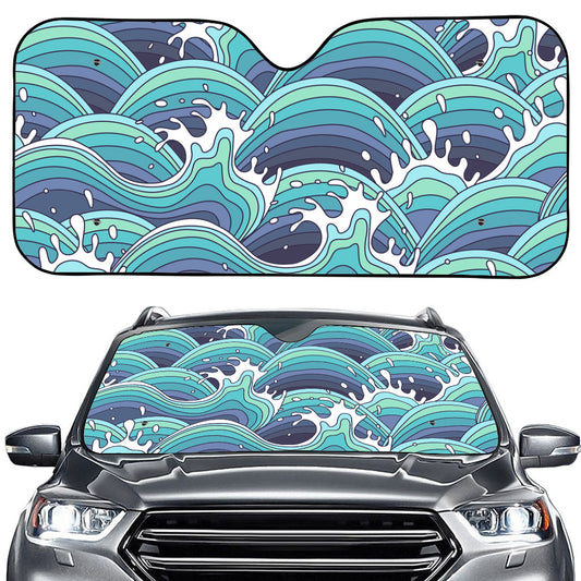 Sea Wave Surfing Pattern Print Car Windshield Sun Shade