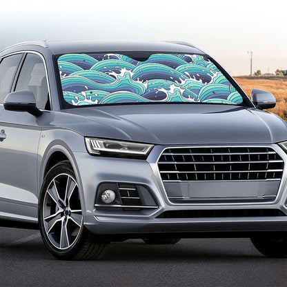 Sea Wave Surfing Pattern Print Car Windshield Sun Shade