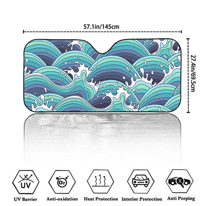 Sea Wave Surfing Pattern Print Car Windshield Sun Shade