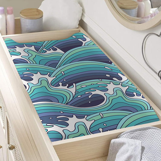 Sea Wave Surfing Pattern Print Changing Pad Cover