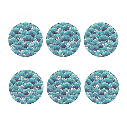 Sea Wave Surfing Pattern Print Coaster Set