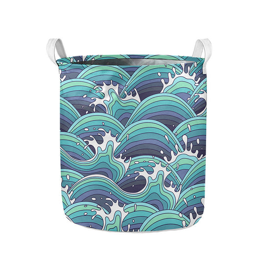 Sea Wave Surfing Pattern Print Collapsible Laundry Basket