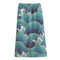 Sea Wave Surfing Pattern Print Cotton Front Slit Maxi Skirt