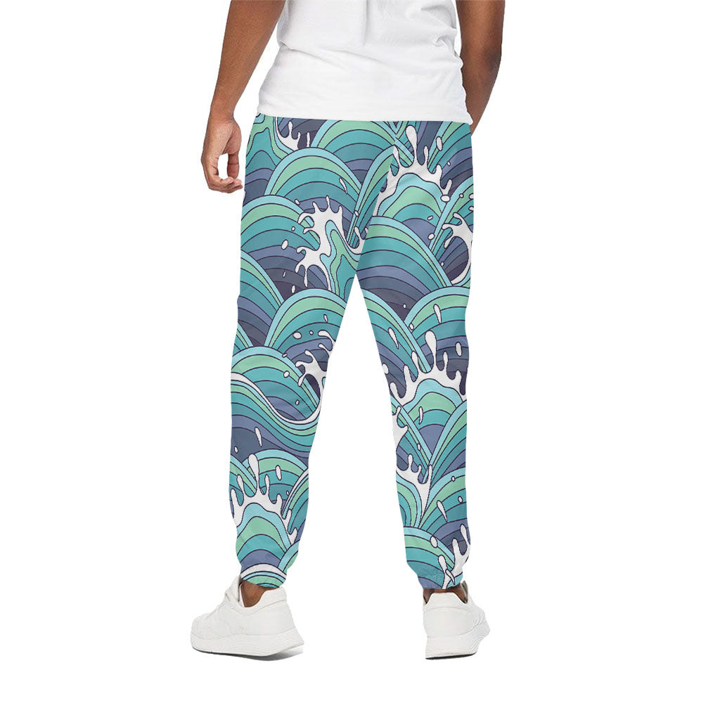 Sea Wave Surfing Pattern Print Cotton Pants