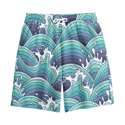 Sea Wave Surfing Pattern Print Cotton Shorts