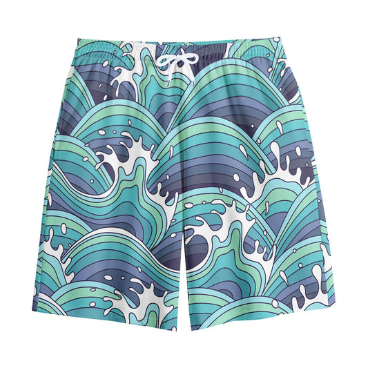Sea Wave Surfing Pattern Print Cotton Shorts