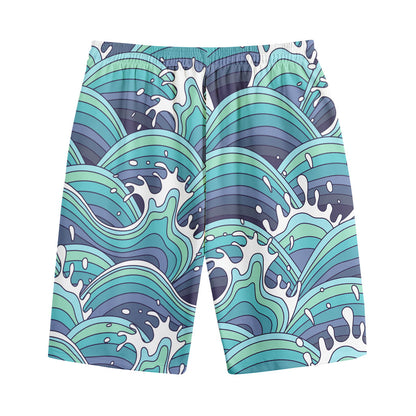 Sea Wave Surfing Pattern Print Cotton Shorts