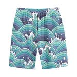 Sea Wave Surfing Pattern Print Cotton Shorts