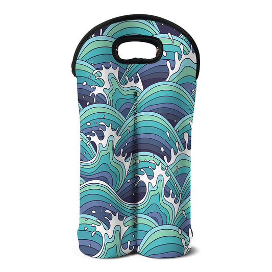 Sea Wave Surfing Pattern Print Double Neoprene Wine Tote