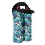 Sea Wave Surfing Pattern Print Double Neoprene Wine Tote