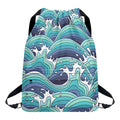 Sea Wave Surfing Pattern Print Drawstring Backpack