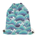 Sea Wave Surfing Pattern Print Drawstring Bag