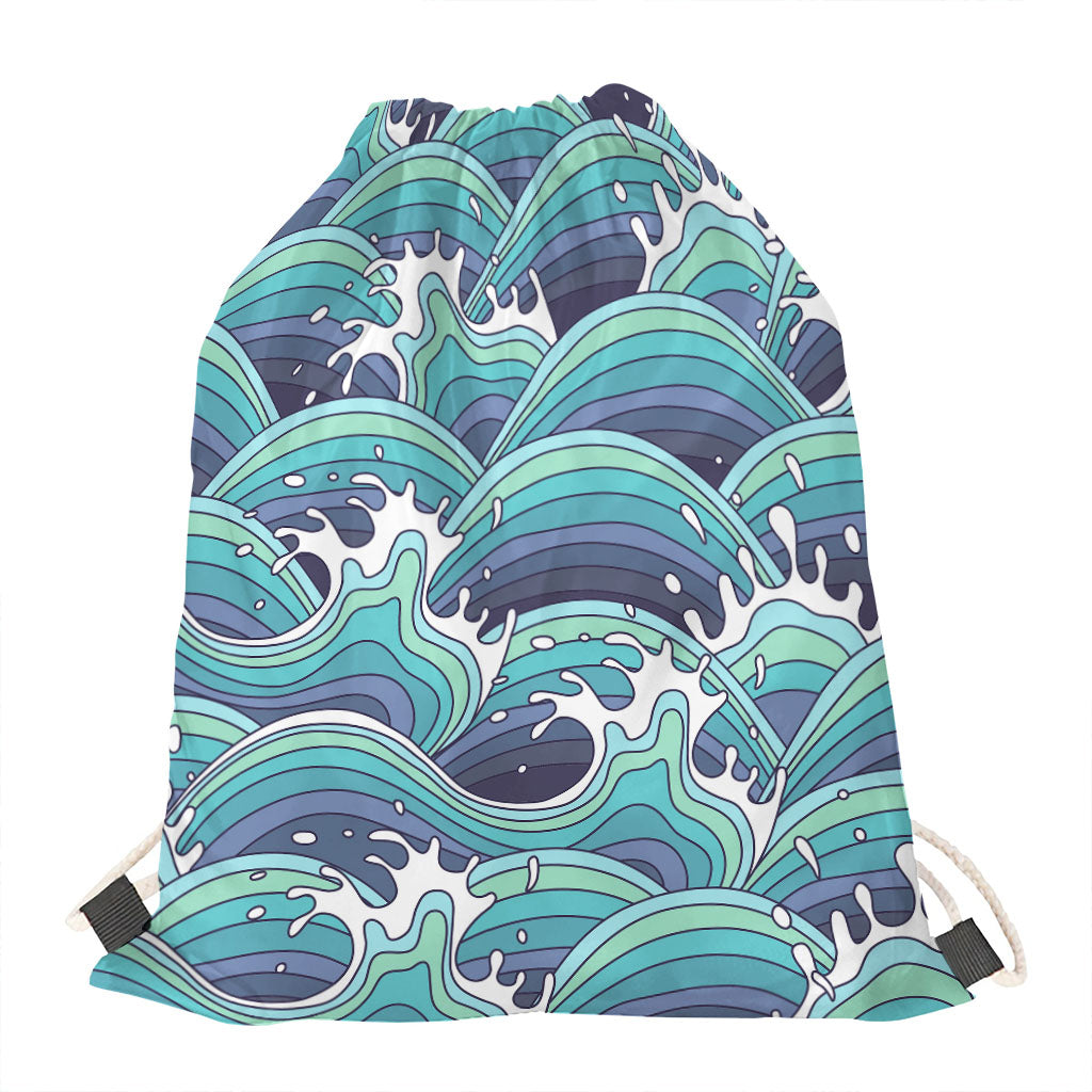 Sea Wave Surfing Pattern Print Drawstring Bag