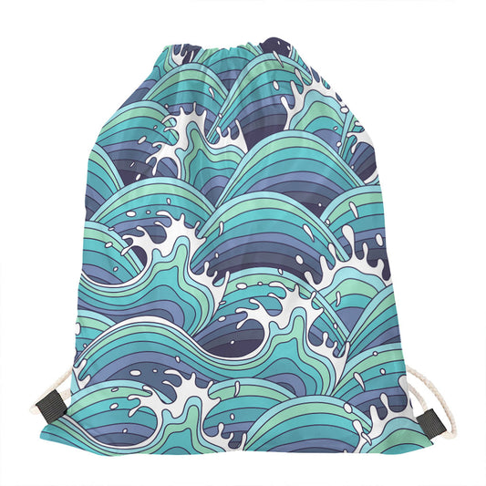 Sea Wave Surfing Pattern Print Drawstring Bag