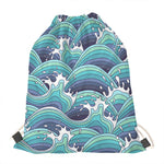 Sea Wave Surfing Pattern Print Drawstring Bag