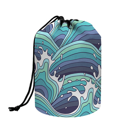 Sea Wave Surfing Pattern Print Drawstring Makeup Bag