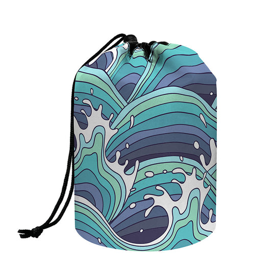 Sea Wave Surfing Pattern Print Drawstring Makeup Bag