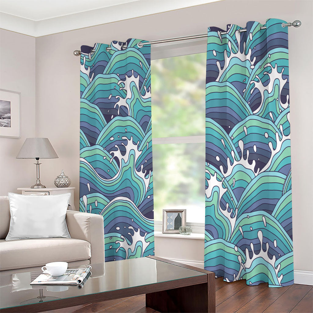 Sea Wave Surfing Pattern Print Extra Wide Grommet Curtains