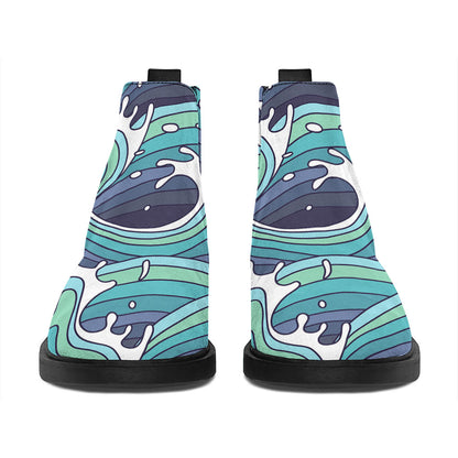 Sea Wave Surfing Pattern Print Flat Ankle Boots