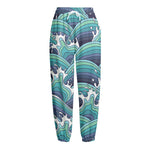 Sea Wave Surfing Pattern Print Fleece Lined Knit Pants