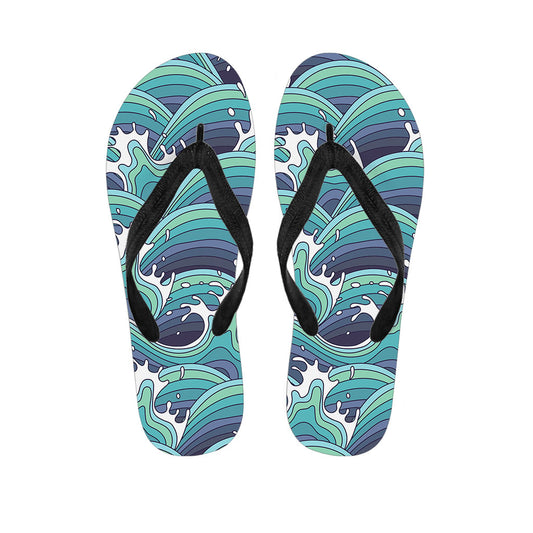 Sea Wave Surfing Pattern Print Flip Flops