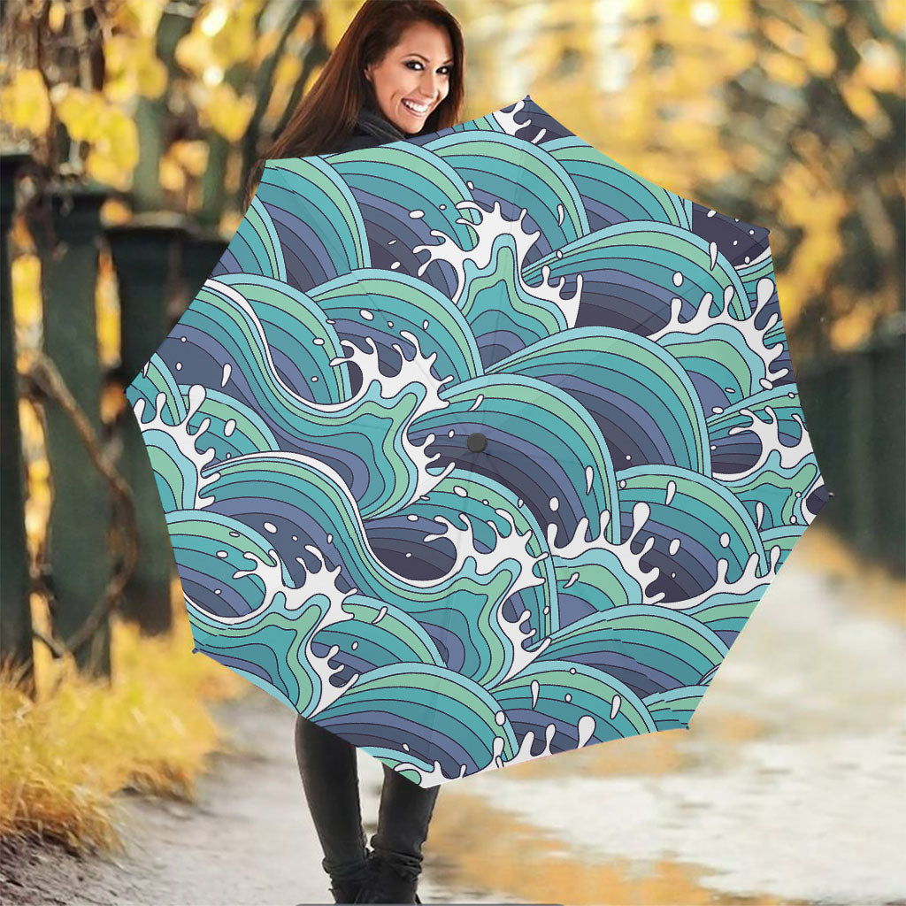 Sea Wave Surfing Pattern Print Foldable Umbrella